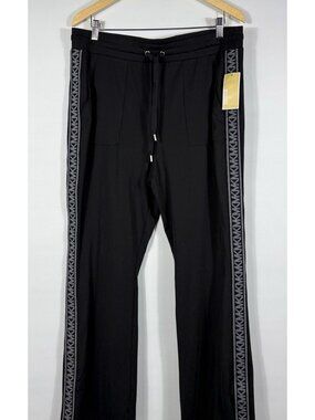 Michael Kors Women's XL Logo Stripe Wide-Leg Side Slit Drawstring Pant NWT $125